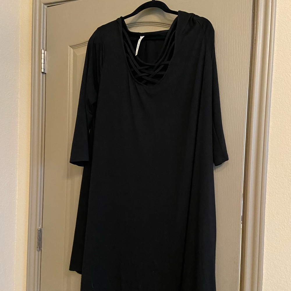 Zenana Premium Cross Detail Black Dress with Pockets 3X